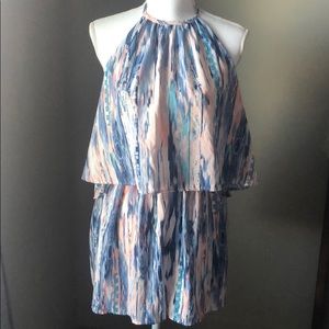 Romper with halter tie neck & ruffle top design L
